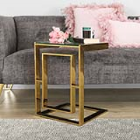 Geometric Modern Designed Sofa Table End Table Gold Metal Framed Glass Top