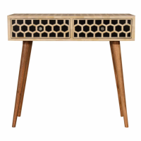 Nordic Style Mango Wood Honeycomb Bone Inlay 2 Drawer Living Room Console Table 82 x 90cm
