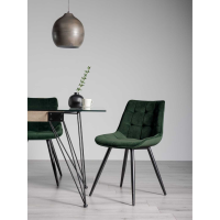 Modern Green Velvet Fabric Square Stitched Dining Chair Black Powder Coated Legs