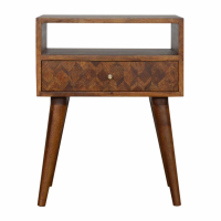 Modern Chestnut Assorted Pattern Drawer Front Bedside Cabinet with Open Slot 58x45cm
