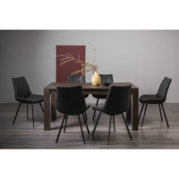 Turin Dark Oak 6 To 8 Seater Table And Fontana 6 Dark Grey Faux Suede Chairs Dining Set