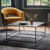 Industrial Iron Metal Black Framed Square Coffee Table in Antique Silver 40x80cm