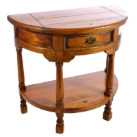 East Indies Handcrafted Dark Mango Wood Half Round Hallway Console Table with Shelf