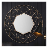 Modern Geometric 3D Textured Gold Finish Metal Framed Round Wall Mirror 89cm