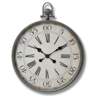 Rustic Style Wood And Metal Pocket Watch Wall Clock With Roman And Arabic Numerals 75 x 60cm