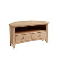 Traditional Style Oak 2 Drawer Living Room Corner TV Unit With Open Shelf 48 x 90cm