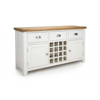 White Painted Oxford Large Sideboard Wine Rack Oak Top 3 Drawers 2 Doors