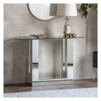 Rectangular Glass Top and Mirrored Silver Frame Console Hall Table 82 x 115cm