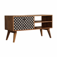 Diamond Screen Printed Solid Mango Wood 2 Drawer and 2 Open Slot Media Unit 47x90cm