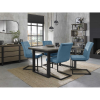 Modern Weathered Oak Extending Dining Table Set 4 Petrol Blue Velvet Cantilever Chairs