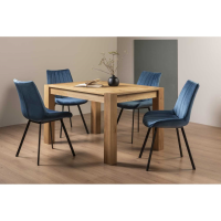 Turin Light Oak Wood 4 To 6 Seater Dining Table And Fontana 4 Blue Velvet Chairs Dining Set