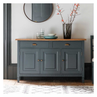 French Storm Deep Blue Painted Oak Parquet Top 3 Door 2 Drawer Sideboard Buffet 85x135cm