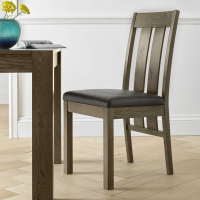 Turin Dark Oak Distressed Brown Bonded Leather Upholstered Slatted Kitchen Dining Chair