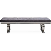 Arianna Modern Polished Metal 180cm Dining Bench Charcoal Plush Soft Velvet