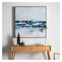 Modern Ocean Waves Abstract Antique Effect Silver Framed Wall Art 103x5cm