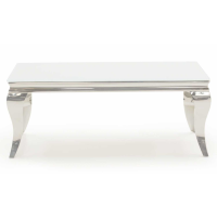 White Glass Rectangular Coffee Table On Chrome Steel Legs 110 x 50cm
