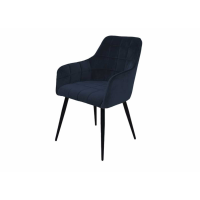 Modern Blue Velvet Upholstered Dining Chair Quilted Design Black Sleek Metal Legs
