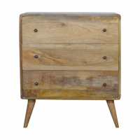 Retro Style Oak Finish 3 Drawer Bedroom Chest With Brass Knobs 80 x 70cm