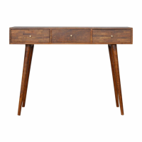 Solid Mango Wood 3 Drawer Patterned Mixed Chestnut Console Table