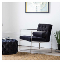 Modern Style Silver And Jet Black Velvet Upholstered Living Room Armchair 80 x 69cm