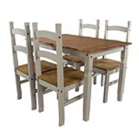 Grey Painted Rectangular Kitchen Dining Table and 4 Chair Set Waxed Pine