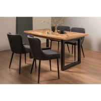 Rustic Oak 158 to 203cm Extending Dining Table Set 4 Dark Grey Faux Leather Chairs