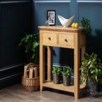 Natural Solid Oak 2 Drawer Hallway Console Table with Shelf Traditional 81x85x34cm