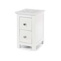 White Painted Stone Insert Top 2 Drawer Petite Bedside Table Cabinet Nightstand