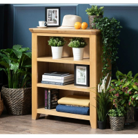 Traditional Natural Solid Oak Low Small Bookcase Thick Cornice Top