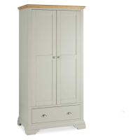 Modern Grey Painted Oak Top Double 2 Door Wardrobe with 1 Drawer 195 x 97cm