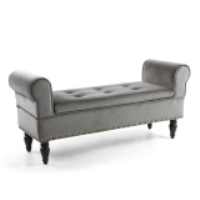Grey Brushed Velvet Fabric Upholstered Hallway Storage Ottoman Buttoned Studded