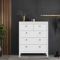 Modern Trendy White 5 Drawer Bedroom Chest With Round Metal Knobs 98.9x82.1cm