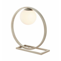 Modern Round Frame Shiny Silver Geometric Table Lamp with Opal Glass