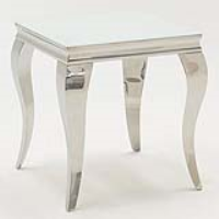Modern 60cm Square White Glass End Lamp Table with Chrome Legs