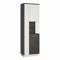 Modern Tall Slim Narrow Display Cabinet RH in Slate Grey and White