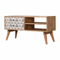 Modern Solid Mango Wood Media Unit with Triangle Screen Printed Design 47x90cm