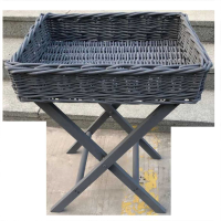 Grey Wicker Basket Butler Tray