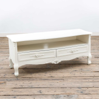 Large Ornate French Style TV Media Unit White Painted 2 Drawers with Shelf 120cm Wide
