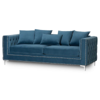 Modern Large Blue Velvet Upholstered Button Pressed Living 3 Seater Sofa 77x232cm