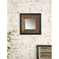 60cm Square Rustic Painted Wall Mirror Reclaimed Boat Wood Timbers
