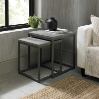Zinc Effect Modern Nest Of Lamp Tables Dark Grey Metal Framed