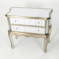 Annabelle French Silver Gilt Leaf Mirrored Chest of Two Drawers