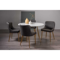 Francesca White Marble 4 Seater Dining Table And 4 Cezanne Dark Grey Faux Leather Chairs Set