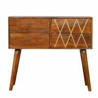 Nordic Style Mango Wood Brass Inlay Finish 4 Drawer Living Room Console Table 70 x 80cm