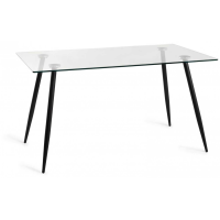 Modern Small Kitchen Dining Table Clear Glass Top with Black Legs 140 x 80cm