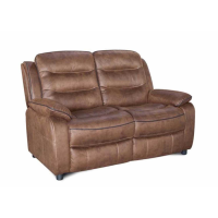 2 Seater Manual Recliner Sofa Caramel Brown Leather Look Fabric Upholstered