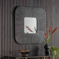 Grey 90cm Square Starburst Ribbed Design Wall Mirror