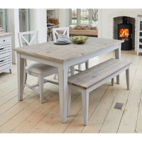 Grey Painted Extending Kitchen or Dining Table With Limed Wood Top