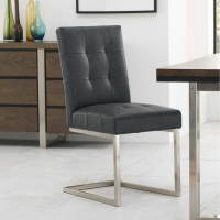 Modern Cantilever Dining Chair Mottled Black Faux Leather Upholstery