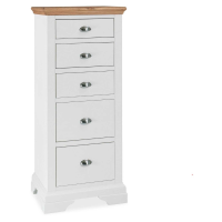 Hampstead Two Tone Ivory Painted And Oak Top 5 Drawer Tallboy Chest Bracket Feet 126 x 57 x 48cm